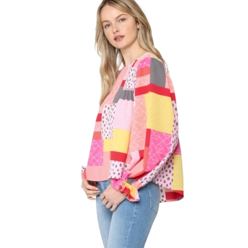 Fate Multicolor Patchwork Blouse Size M - image 2